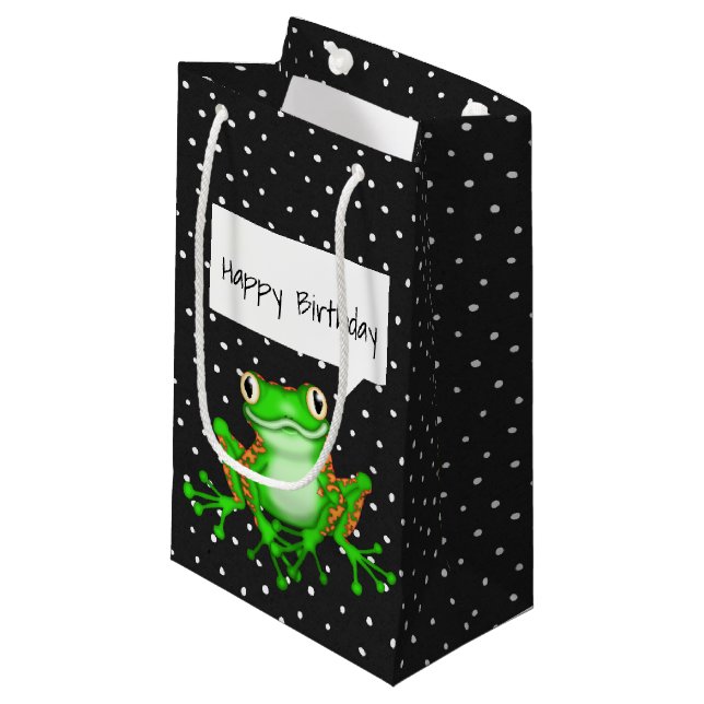 Green Frog on Pin Dots Small Gift Bag (Front Angled)