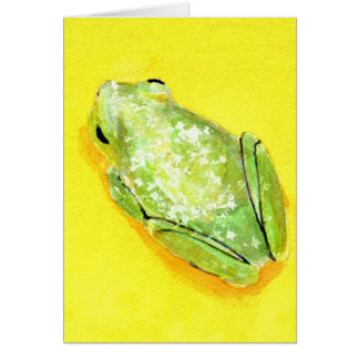 Green frog on yellow background watercolour