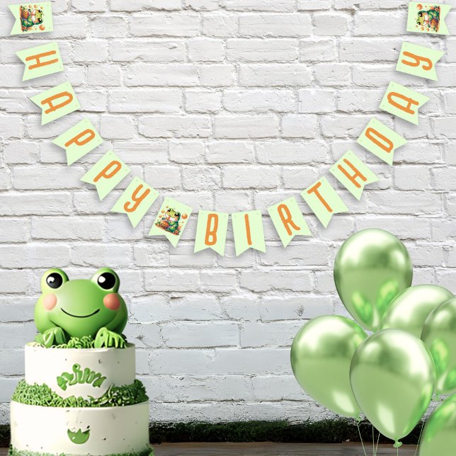 Green Frog Orange Boba Bubble Tea Happy Birthday Bunting (Creator Uploaded)