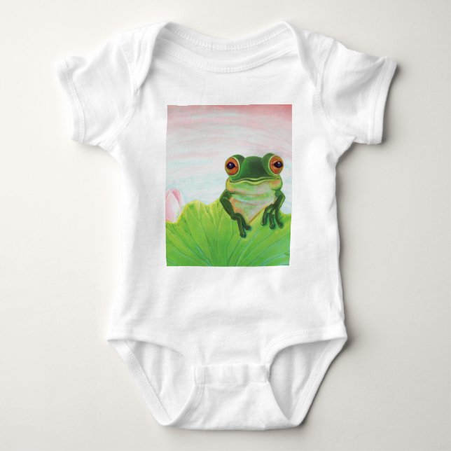 Green Frog Relaxing in the pond  Baby Bodysuit (Front)