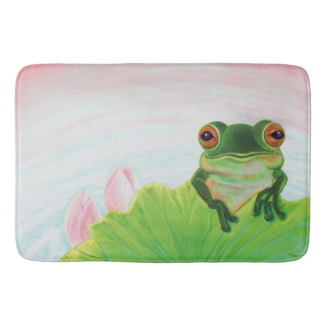 Green Frog Relaxing in the pond  Bath Mat (Front)