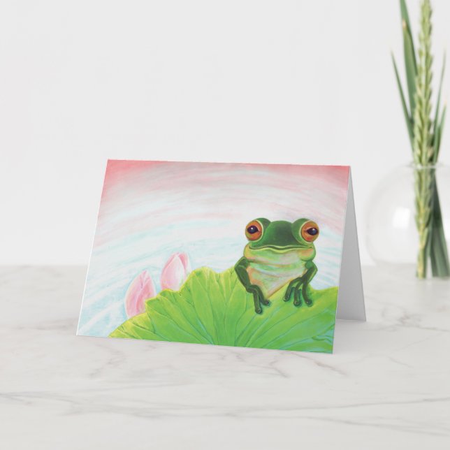 Green Frog Relaxing in the pond  Card (Front)