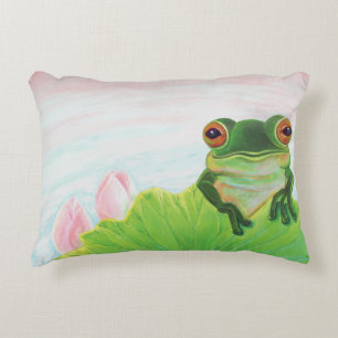 Green Frog Relaxing in the pond Decorative Cushion