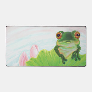 Green Frog Relaxing in the pond Desk Mat