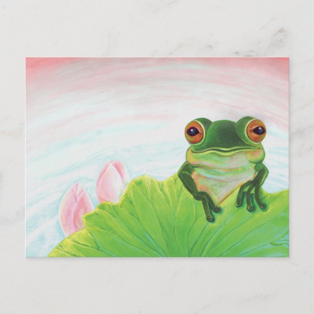 Green Frog Relaxing in the pond Holiday Postcard (Front)