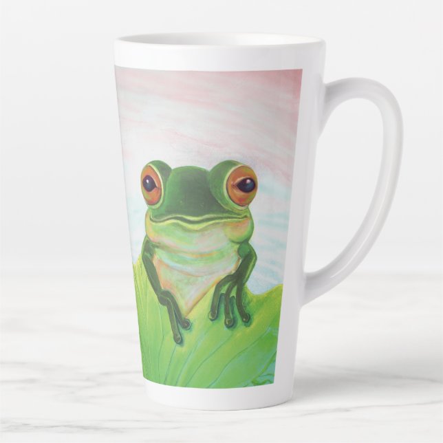 Green Frog Relaxing in the pond  Latte Mug (Right)