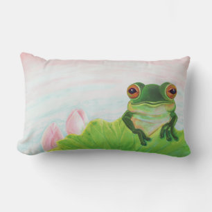 Green Frog Relaxing in the pond Lumbar Cushion