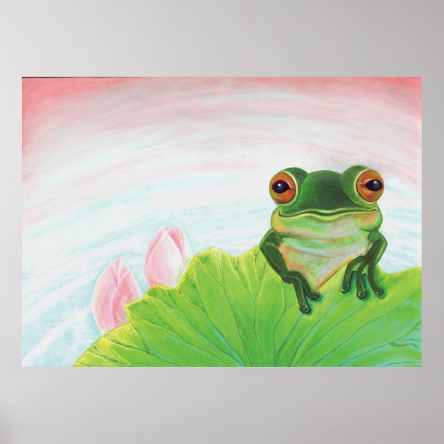 Green Frog Relaxing in the pond Poster (Front)