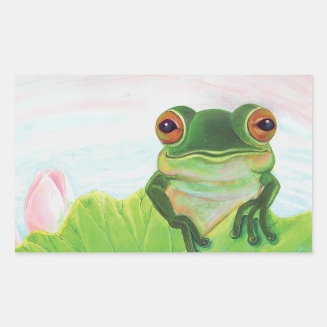Green Frog Relaxing in the pond   Rectangular Sticker (Front)