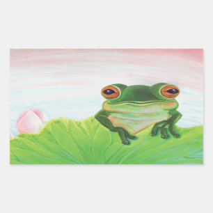 Green Frog Relaxing in the pond Rectangular Sticker