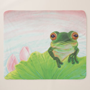 Green Frog Relaxing in the pond Sherpa Blanket
