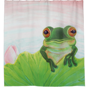 Green Frog Relaxing in the pond  Shower Curtain