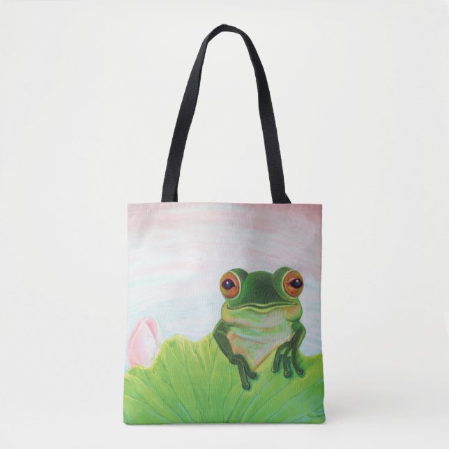 Green Frog Relaxing in the pond  Tote Bag (Front)