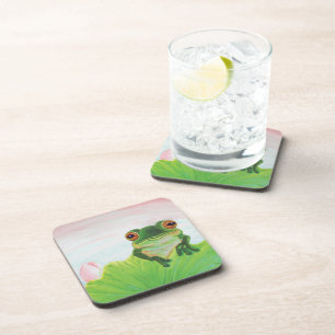 Green Frog Relaxing on the safety of the lily pad Coaster