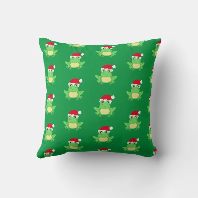 Green Frog Santa Hat Cartoon Pattern Novelty Funny Cushion (Back)