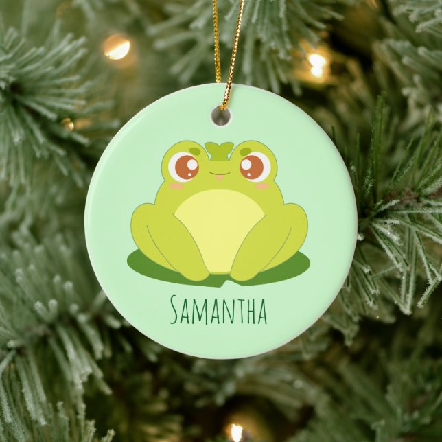 Green Frog Sitting On Leaf Ceramic Tree Decoration (Tree)