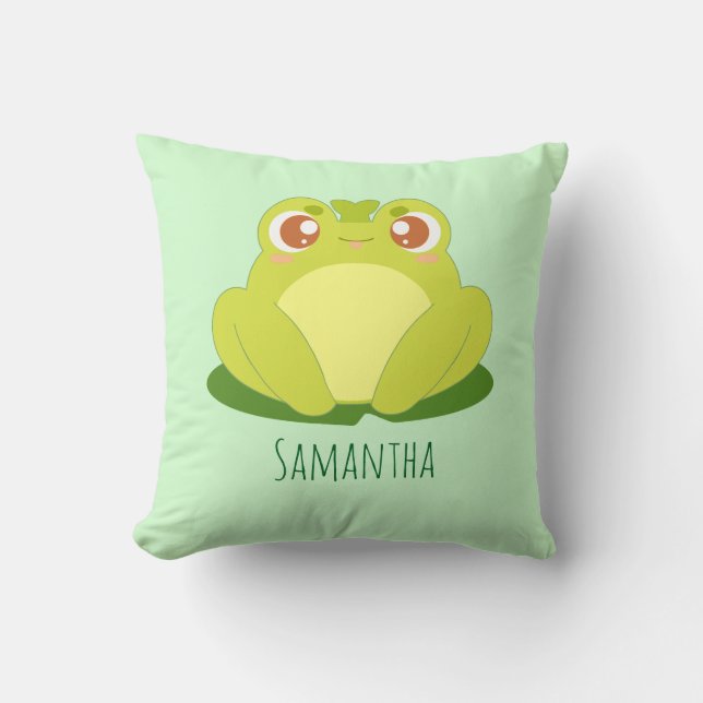 Green Frog Sitting On Leaf Cushion (Front)