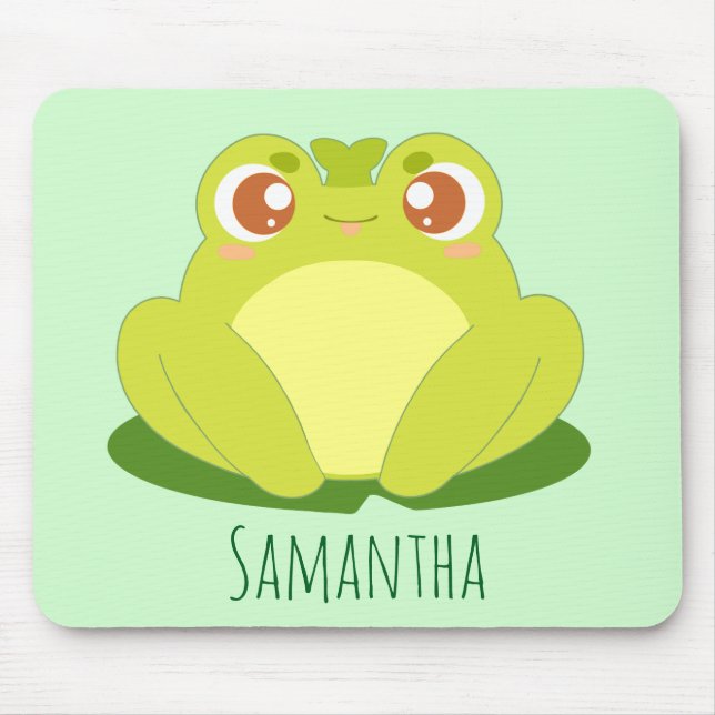 Green Frog Sitting On Leaf Mouse Pad (Front)