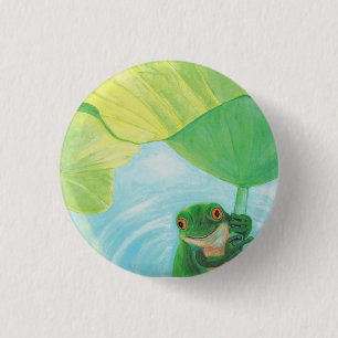 Green Frog under Lily Pad   3 Cm Round Badge