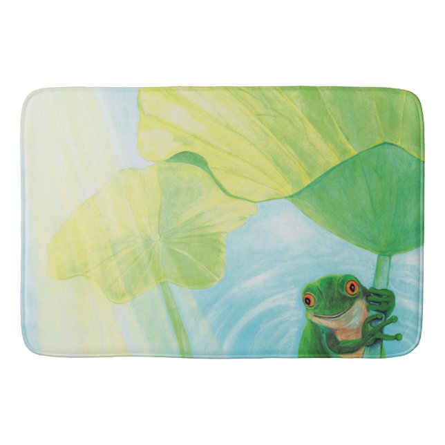 Green Frog under Lily Pad  Bath Mat (Front)