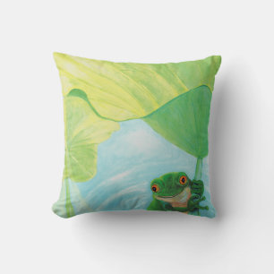Green Frog under Lily Pad Cushion