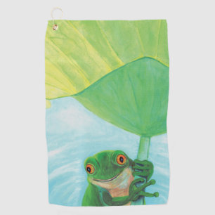 Green Frog under Lily Pad   Golf Towel