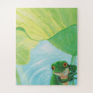 Green Frog under Lily Pad Jigsaw Puzzle