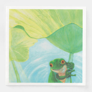 Green Frog under Lily Pad Napkin