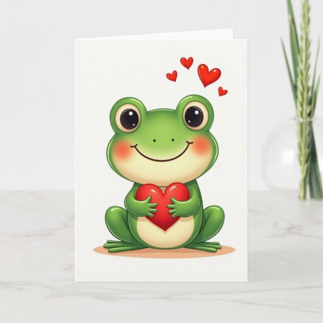 Green Frog Valentines Day Card (Front)