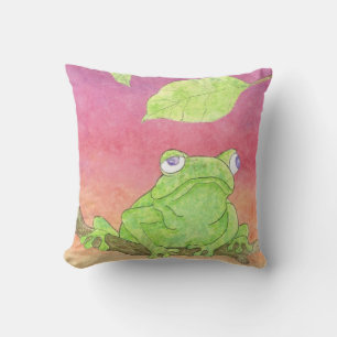 green frog water colour purple pillow