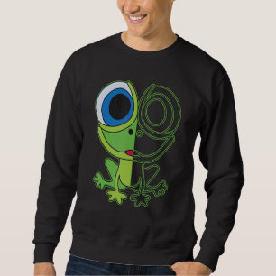 Green frog with big eyes animal motif with toad sweatshirt