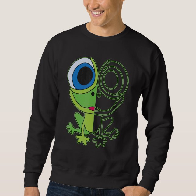 Green frog with big eyes animal motif with toad sweatshirt (Front)