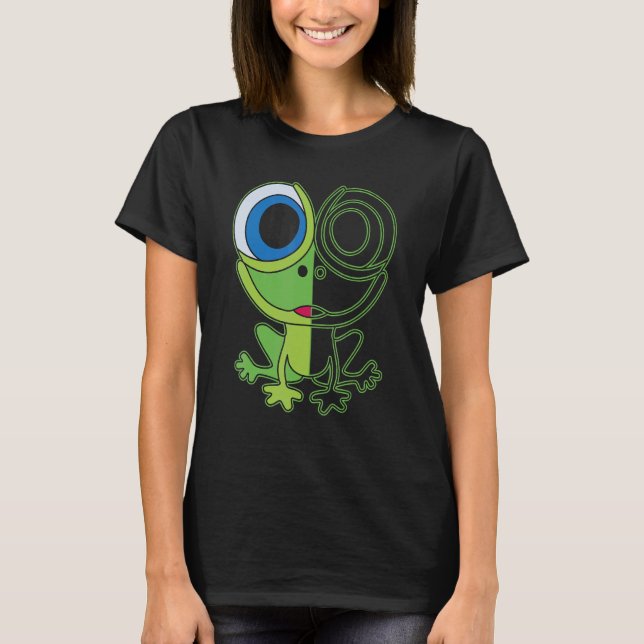Green frog with big eyes animal motif with toad T-Shirt (Front)