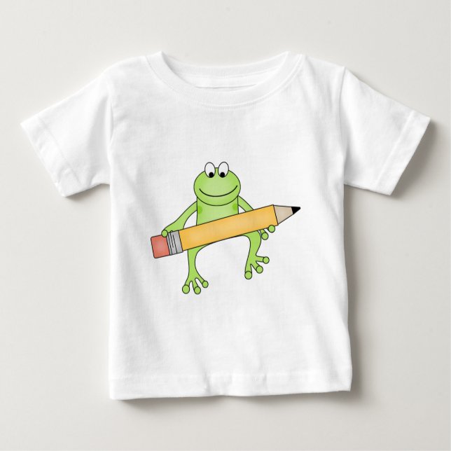 Green Frog with Pencil Tshirts and Gifts (Front)