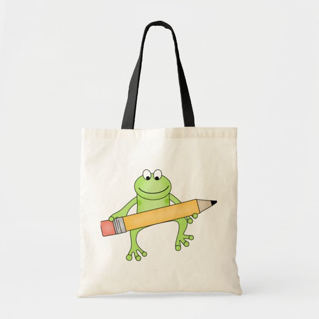 Green Frog with Pencil Tshirts and Gifts Tote Bag (Front)