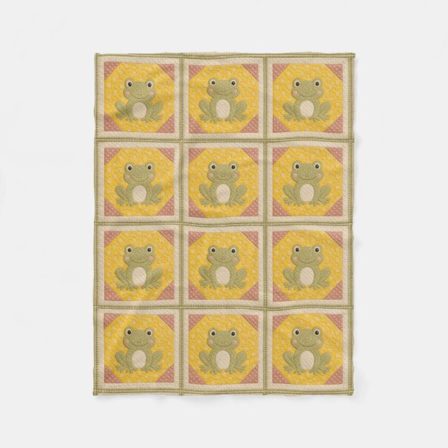 Green Froggy Quilt Fleece Blanket (Front)