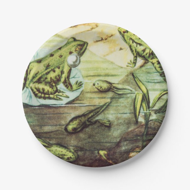 Green Frogs, Animal Illustration Paper Plate (Front)