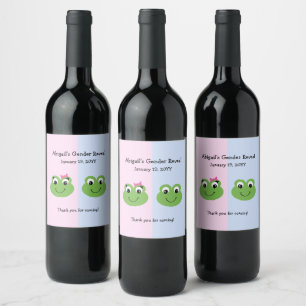 Green Frogs Gender Reveal Baby Shower  Wine Label