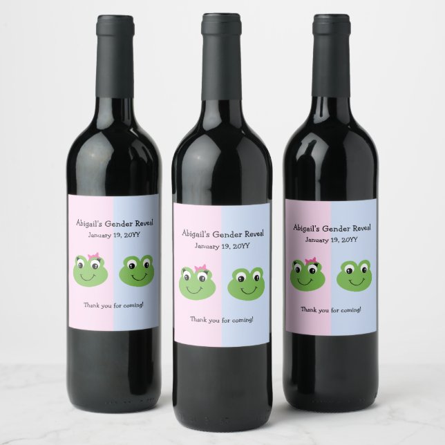 Green Frogs Gender Reveal Baby Shower  Wine Label (Bottles)
