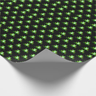 green frogs on black wrapping paper