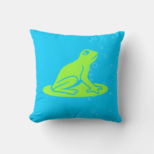 green frogs  on blue pillow (Front)