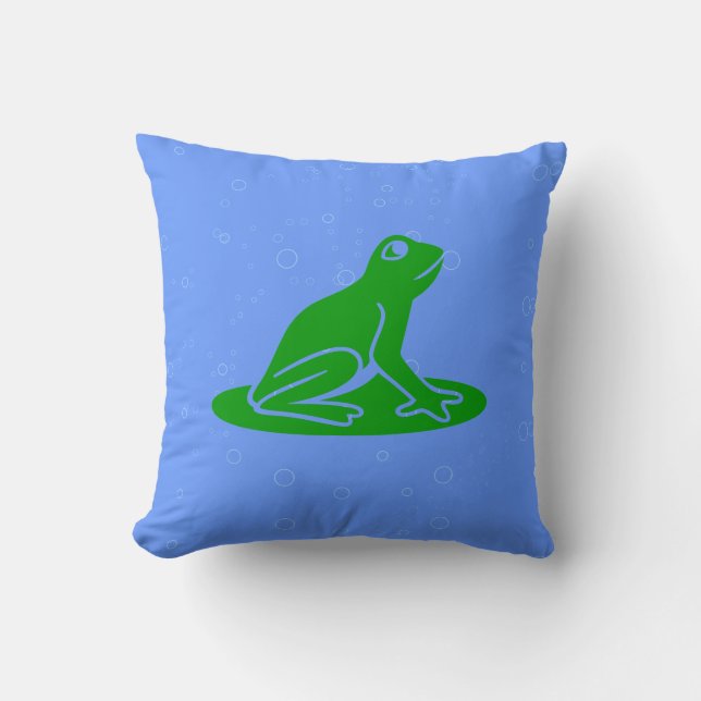green frogs  on blue pillow (Front)