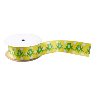 Green Frogs on Polka Dots Satin Ribbon