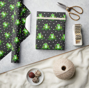 Green Frogs On Polka Dots Wrapping Paper