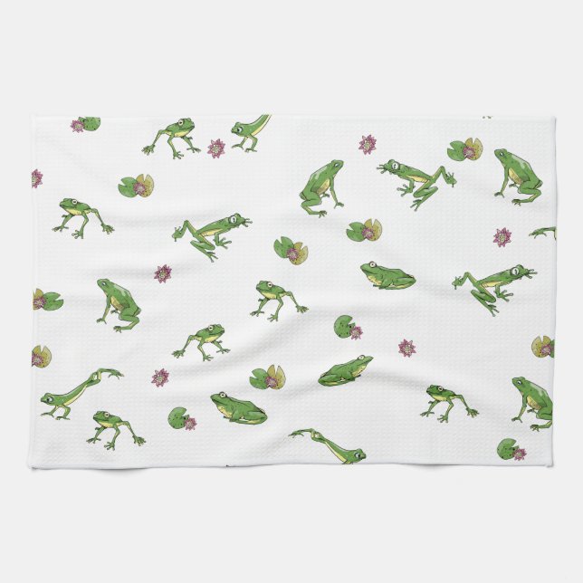 Green Frogs Tea Towel (Horizontal)