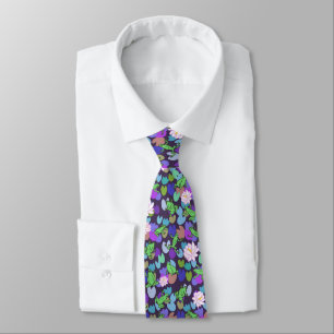 Green Frogs with Blue Lily Pads Hand Drawn Tie
