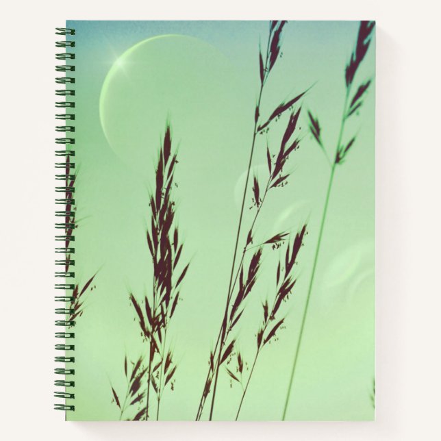 Green fronds leaves moon phases night sky  notebook (Front)