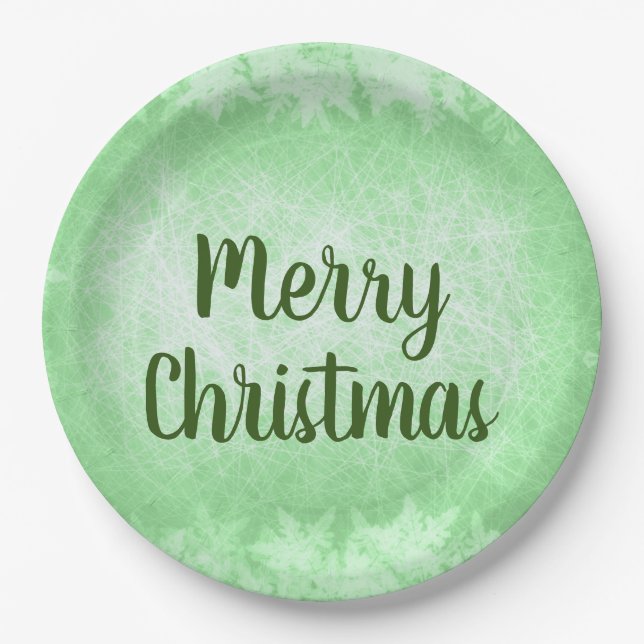 Green Frost Merry Christmas Paper Plate (Front)