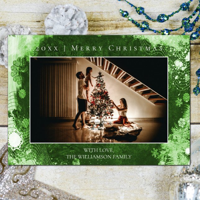 Green Frosted Snowflakes Christmas Photo Card (Green Frosted Snowflakes Christmas Photo Card)