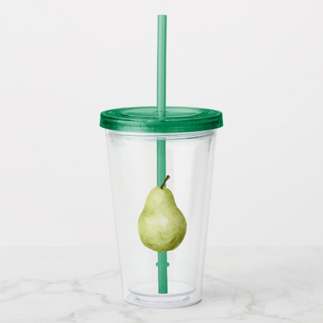 Green Fruit Pear Acrylic Tumbler (Front)
